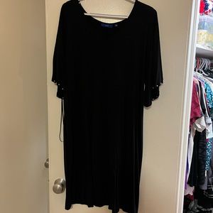 Flowy Black Dress with Pearl Sleeves